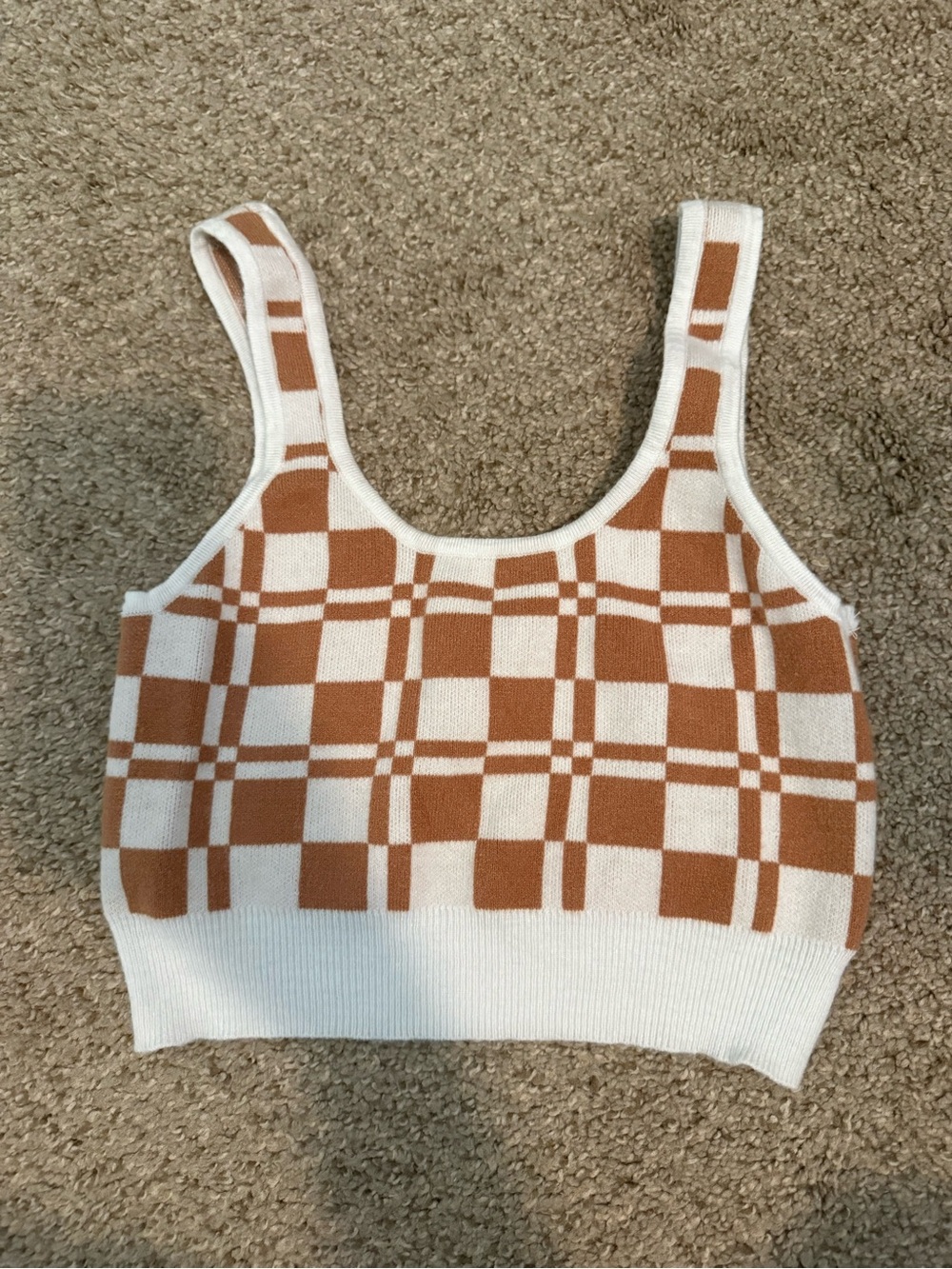 Kendall & Kylie Brown and White Checker Knit Crop Tank